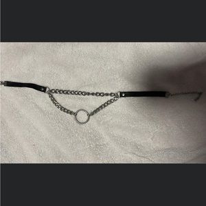 Black leather chained o ring